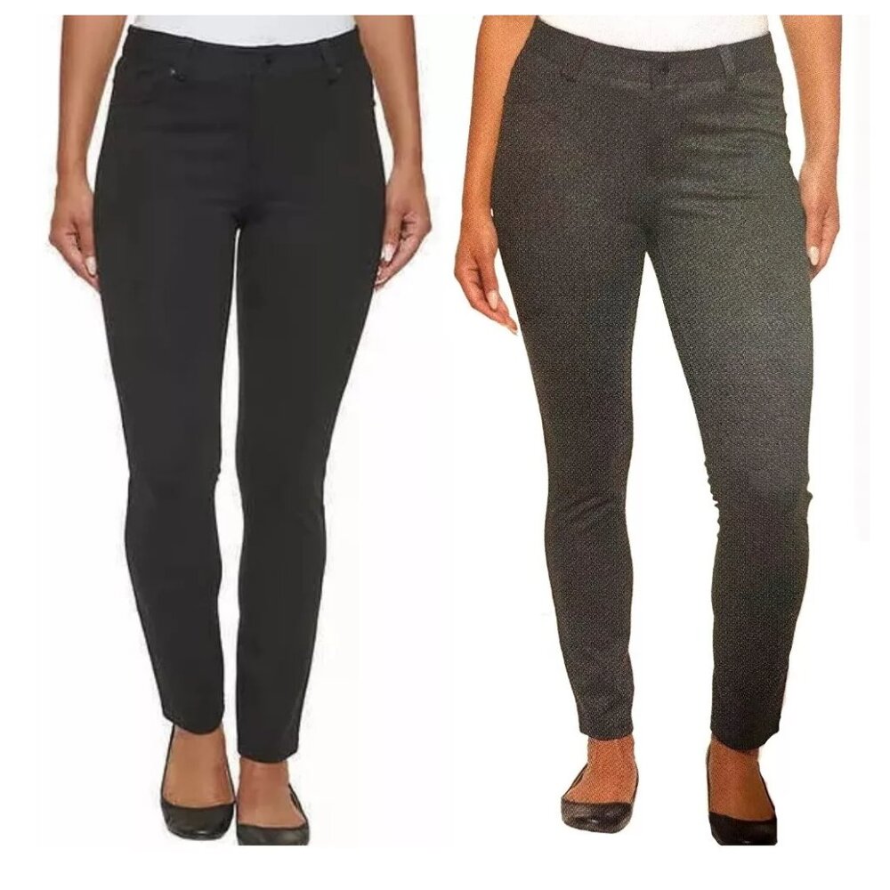 NWT DKNY Jeans Women's Pull On Ponte Pants Black Grey Size M-2XL $70 4HL332